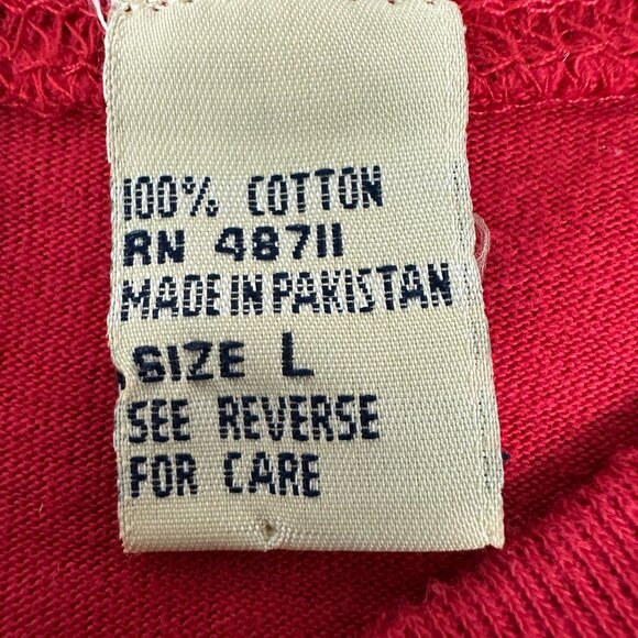 Falls Creek Mens Red Henley T-Shirt Size L 100% Cotton Made In Pakistan - Picture 4 of 5